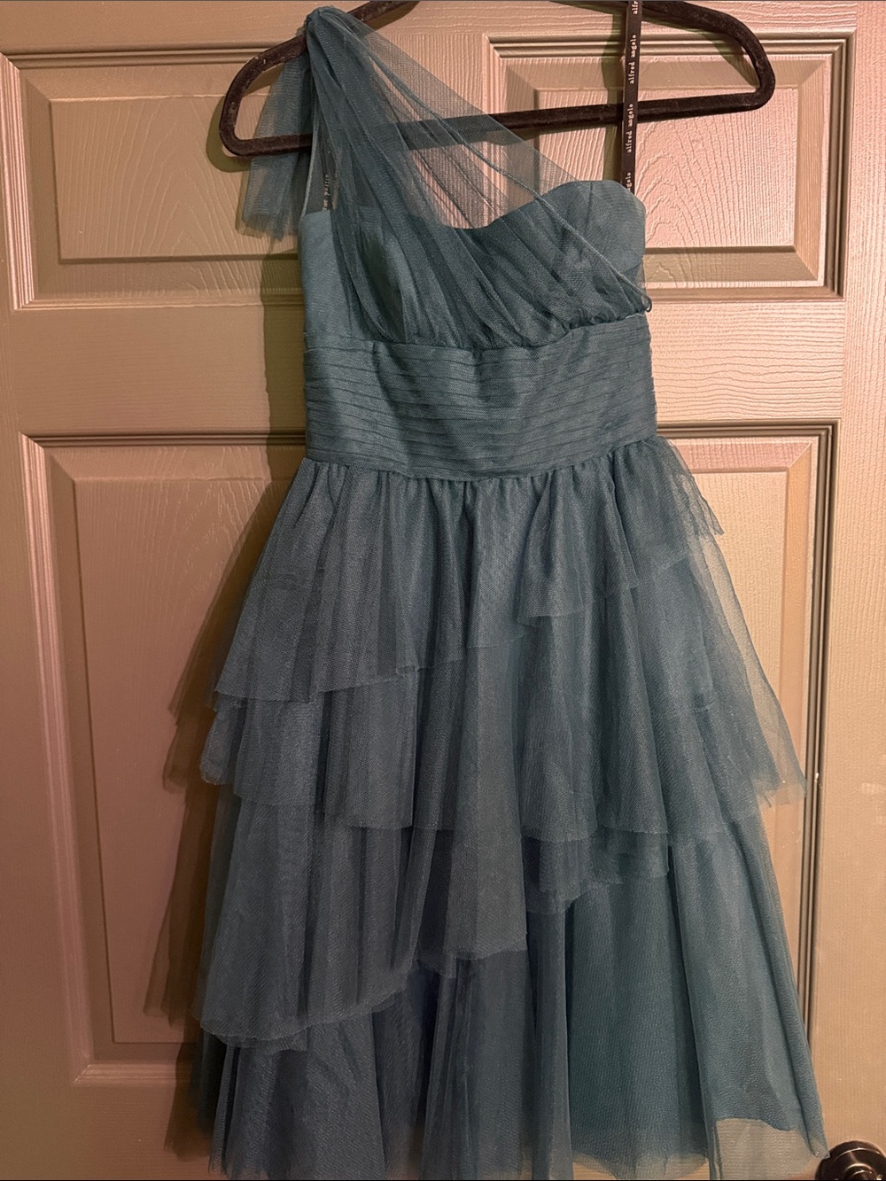 Alfred Angelo Dark Teal One-Shoulder Tulle Party Dress